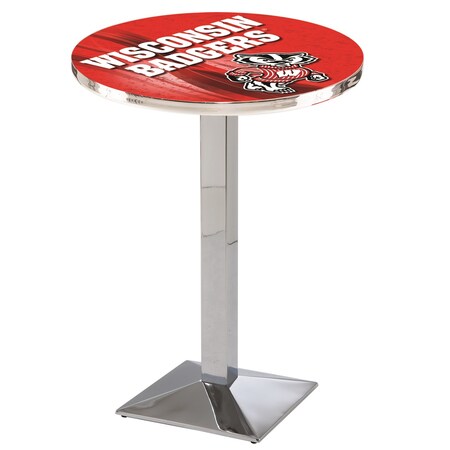 Holland Bar Stool Co 36" Chrome Wisconsin "Badger" Pub Table, 36" dia. Top L217C3636WI-Bdg-D2
